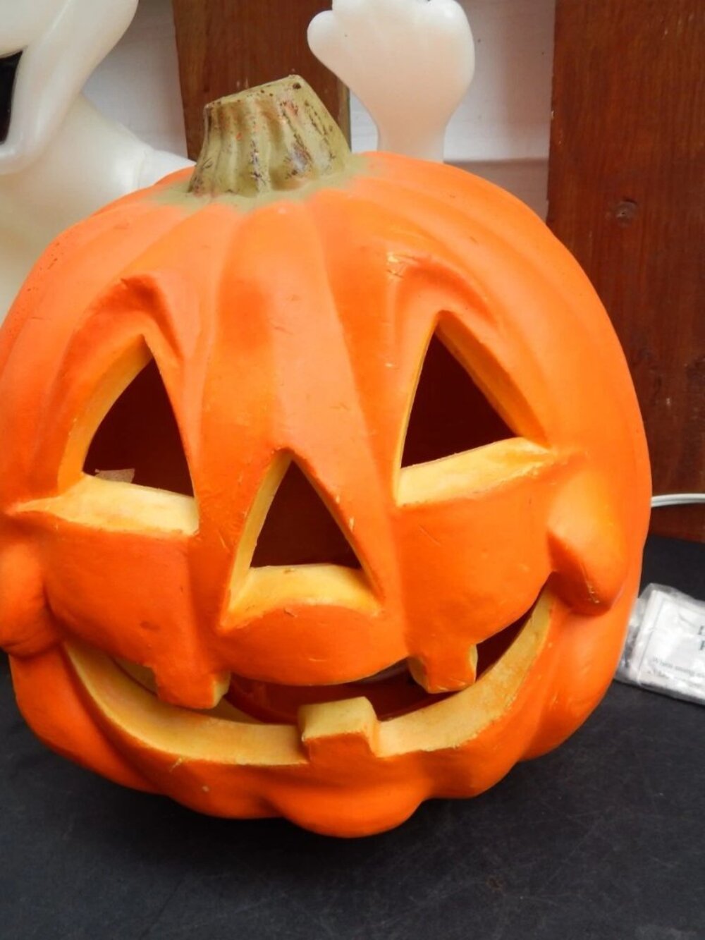 Vintage Lighted Halloween Pumpkin Ghost Blow Mold 14'' Season's by Zauder's - Picture 3 of 9